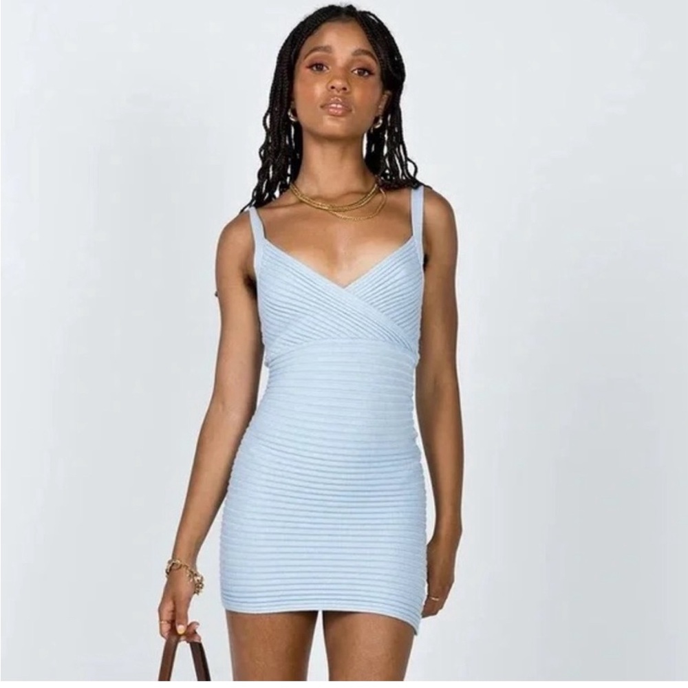 PRINCESS POLLY Emelie mini bodycon light blue knit dress